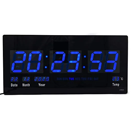 Starlet24 LED Wanduhr mit Datums- und Temperaturanzeige große LED-Anzeige 45x22cm (JH4622) Blau