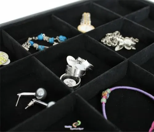 Schmuckkasten Schmucklade Schaukasten Schmuckdisplay mit Glasdeckel schwarz (12 Fächern)