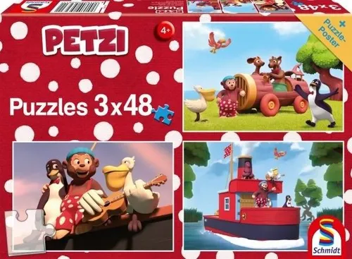 SCHMDT SPIELE PUZZLE PETZI AUF INS ABENTEUER 3 X 48 TEILE