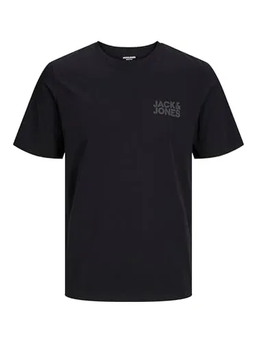 JACK & JONES Herren Designer Rundhals T-Shirt JJECORP Logo Übergrößen Kurzarm Jersey Plus +Size Shirt, Farben:Schwarz, Größe:7XL