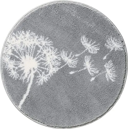 Erwin Müller Badematte, Badteppich, Badvorleger Pusteblume Prasonisi grau Größe rund: 80 cm Ø - rutschhemmend, flauschig weich, für Fußbodenheizung geeignet