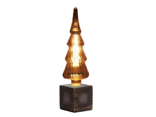 Kleine Tischlampe Würfel Grau mit Deko LED Tanne