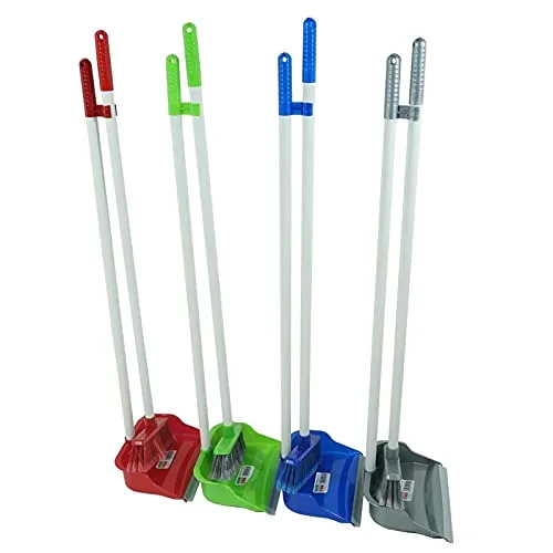 HAC24 4tlg. Kehrgarnitur Kehrschaufel Kehrbesen mit langem Stiel Kehrset Besen Schaufel mit Gummilippe Kunststoff