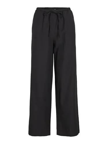 Vila Marlenehose Schwarz - Größe 38 - Elegante Marlenehose aus einem Leinenmix mit hohem Bund und praktischen Eingrifftaschen. Ideal für einen lässigen, stilvollen Look.