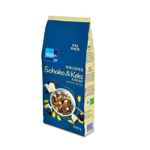 GOURVITA DE Kölln Müsli Knusper Schoko & Keks Kakao 1000g - Müslis mit gebackenen Vollkorn-Haferflocken und zartschmelzender weißer Schokolade. Ein unverwechselbares Knusper-Vergnügen für Schokoladenliebhaber!