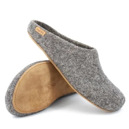 Magicfelt Filz Pantoffel - 100% Steinschafwolle mit Ledersohle, grau 39 EU - Hausschuhe aus 100% reiner Steinschafwolle, temperaturregulierend und ideal für gemütliche Stunden zu Hause.