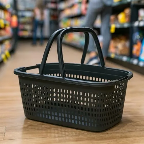 Liter Henkel Wäschekorb Korb Einkaufskorb Bügel Plastik Griffen Kunststoff (Schwarz) 32