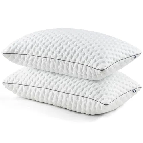 BedStory Set mit 2 Bettkissen 50 x 80 cm – geschredderter Memory-Schaum und Faser mit verstellbarer Füllung, weich und atmungsaktiv zum Schlafen, Bezug waschbar
