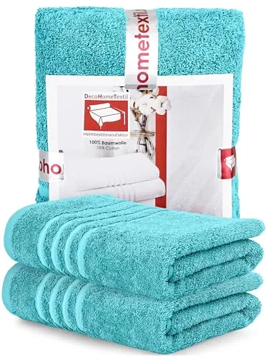 DecoHomeTextil Handtuch-Set 2 Badetücher in Türkis - Frottiertuch Set aus 100% hochwertiger Baumwolle, kuschelweich und saugstark. Ideal zum Verschenken mit ansprechender Geschenkverpackung.