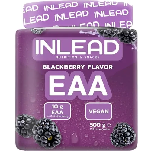 INLEAD - EAA Pulver | 10.000 mg essentielle Aminosäuren pro Portion | Unterstützt Muskelschutz, Regeneration & Leistungsfähigkeit | Optimale Löslichkeit - 500g (Blackberry - Brombeere)