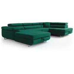 Sofiland Aller XXL U-Form Ecksofa rechts mit Schlaffunktion – Stilvolles Wohnzimmersofa in Grün