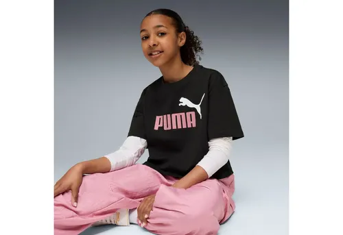 PUMA T-Shirt ESS 2 COLOR NO. 1 LOGO SHORT LENGTH TEE G lockere Passform, sportlicher Stil, Kurzarm-Design, für Jugendliche