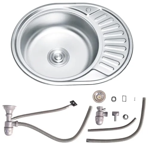 Melko Edelstahleinbauspüle Einzelbecken rund - Hochwertige runde Küchenspüle aus Edelstahl, inkl. Ablaufgarnitur und Siphon. Ideal für moderne Küchen mit platzsparendem Design und einfacher Reinigung.