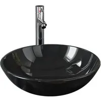 vidaXL Badezimmer Waschbecken mit Wasserhahn und Ablaufgarnitur - Waschtischarmaturen aus gehärtetem Glas, hitzebeständig und stilvoll, ideal für moderne Badezimmer mit einfacher Reinigung und langlebiger Konstruktion.