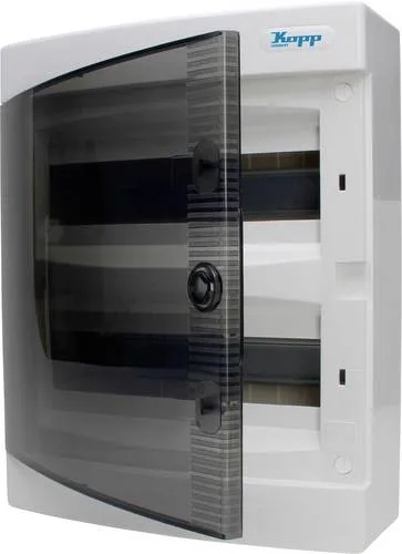 Kopp Aufputz-Verteilerkasten 2-reihig für 24 Pole, Grau/Schwarz - Sicherungen: IP40 Verteilerkasten mit Klemmleiste und Zubehör, ideal für eine sichere und übersichtliche Elektroinstallation.