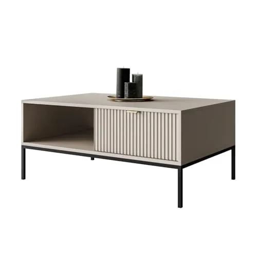 Lookway Couchtisch Cortado L-104 – moderner Couchtisch mit Schublade und geriffelten Fronten