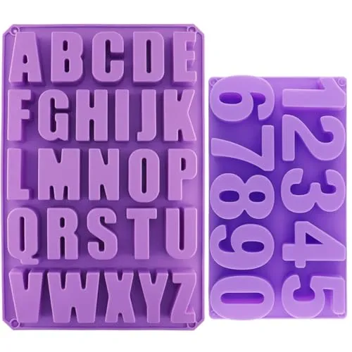 alwaiiz A-Z Silikonform Buchstaben(34x22.5x2.5cm) und 0-9 Silikonform Zahlen(23x13cm), 3D Gießform Buchstaben Set, Leicht aus der Form zu Lösen, Geeignet für Tortendekoration, Kekse und Eiswürfel