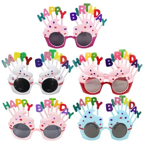 EHDWXVZM 5 Stück Geburtstagsbrille, Geburtstagsdekobrille, Lustige Sonnenbrille, Partydeko-Augenzubehör, Fröhliche Brille