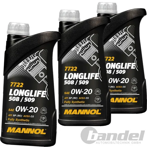 3x1 L MANNOL7722 LONGLIFE 0W20 MOTORÖL passend für ACEA C5 VW 508./509.00 LL IV