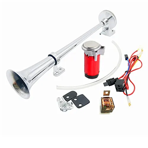 YIYIDA Autohupe Air Horn Lufthupe 150DB Hupe 45cm LKW-Hupe Autolautsprecher Chrom Zink Einzeltrompete Rote Laute Hupe mit Car Horn Luftpumpenkompressor LKW-Hupe für 24V Car LKW Auto boot ect