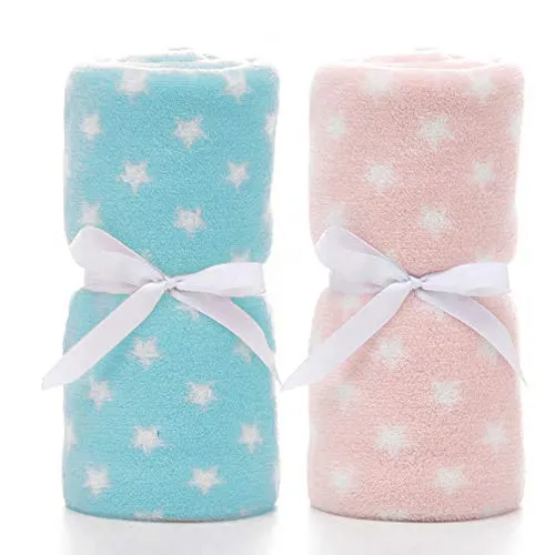 LeerKing Unisex Babydecke 2er Pack Jungs Mädchen Kuscheldecke Krabbeldecke Babybettwäsche Kinderwagen flauschig für Neugeborene Weiche Decke 75cmx100cm Blau+Pink
