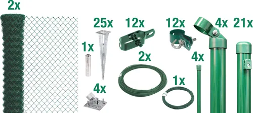 Alberts 632045 Maschendrahtzaun Komplettset, Höhe 175 cm, Länge 50 m - Maschendrahtzaun-Komplettset aus zinkphosphatiertem Stahl, grün kunststoffbeschichtet. Ideal für sichere und dekorative Gartenbegrenzungen.