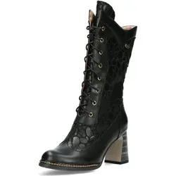 Laura Vita Damen Stiefelette Maeleo 10 - Schwarz, Größe 38 - Elegante Stiefelette aus Leder mit einzigartigem Muster, ideal für einen stilvollen Auftritt. Der bequeme Blockabsatz und der seitliche Reißverschluss sorgen für Komfort und einfache Handhabung.