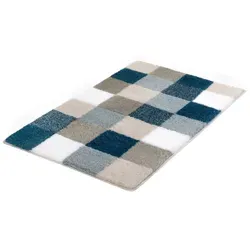 Kleine Wolke Badematte Caro - Badteppich mit rutschhemmender Beschichtung, ideal für sichere Nutzung auf Fußbodenheizung. Modernes Karo-Muster in Pastell-Farben, waschbar bei 40°C, für ein stilvolles Badezimmer.