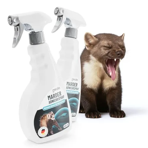 Greate Marderspray Auto Motorraum 500 ml - Effektive Marderabwehr - Effektives Marderspray für Auto und Haus mit natürlichem Geraniol. Schützt vor Marderschäden, einfach anzuwenden und Made in Germany. 4 Wochen Schutz pro Anwendung!