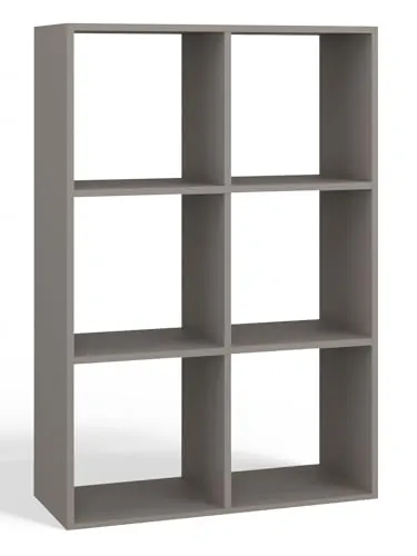 CDF Bücherregal Lehm (grau) – Vielseitiges Regal für Bücher und Spielzeug - Funktionales Bücherregal aus stabiler, pflegeleichter Spanplatte, ideal für Wohnzimmer und Kinderzimmer. Sechs offene Fächer bieten großzügigen Stauraum und modernes Design.