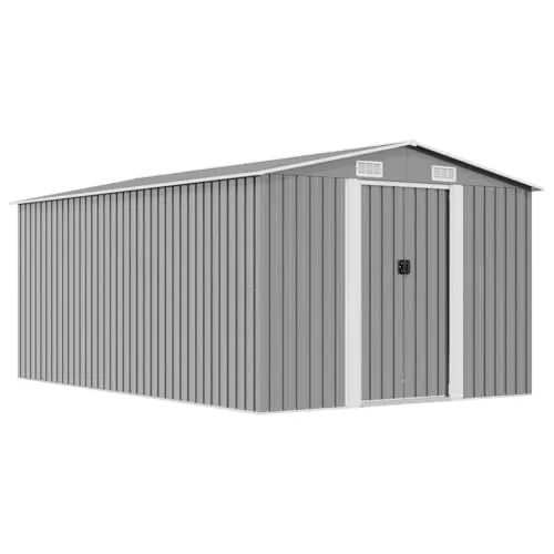 vidaXL Geräteschuppen 257x392x181cm - Robustes Metall Gartenhaus - Gerätehäuser für optimale Aufbewahrung: Wetterfest, mit Lüftungsgittern und Doppel-Schiebetüren für einfachen Zugang. Ideal für Werkzeuge und Gartenmöbel.