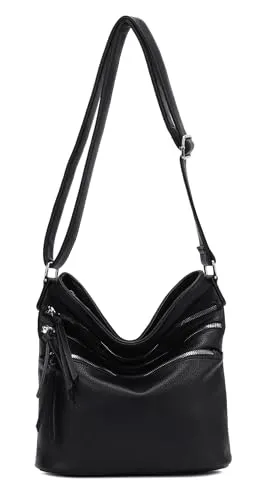 Damen Kunstleder Shopper Umhängetasche in Schwarz - Stylische Umhängetasche in Schwarz (32x29x11 cm) aus hochwertigem Kunstleder. Ideal für den Alltag und Wochenendausflüge – vereint elegantes Design mit praktischer Funktionalität.