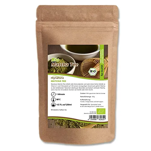 Mynatura Bio Matcha Tee 100g I Japanischer Grüntee I Pulver I Vitamine I Smoothie I Grean-Tea I Vegan I Rohkost I Natur-Pur 100g