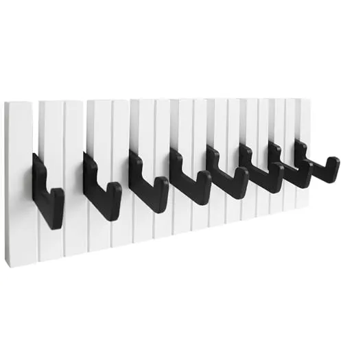 RICOO Garderobenhaken WM1886-M - Klappbare Kindergarderobe im Klavier-Design - Wandgarderobe mit 8 ausklappbaren Haken, ideal für Kinderzimmer und Flur. Modernes Klavier-Design sorgt für Ordnung und ist ein dekoratives Highlight.