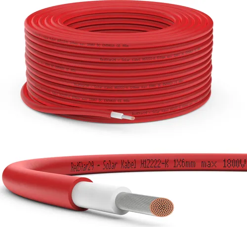 Produktbild Solarkabel 6mm²  Solarleitung PV Kabel für Photovoltaik Anlagen Kupfer Rot 10m