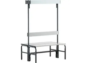 Umkleidebank mit Garderobenteil, anthrazit, 1015 mm breit - Stabile Umkleidebank aus Stahlrohr/Alu, ideal für Feuchträume, einfach montierbar und erweiterbar, bietet optimalen Komfort mit Doppelkleiderhaken.