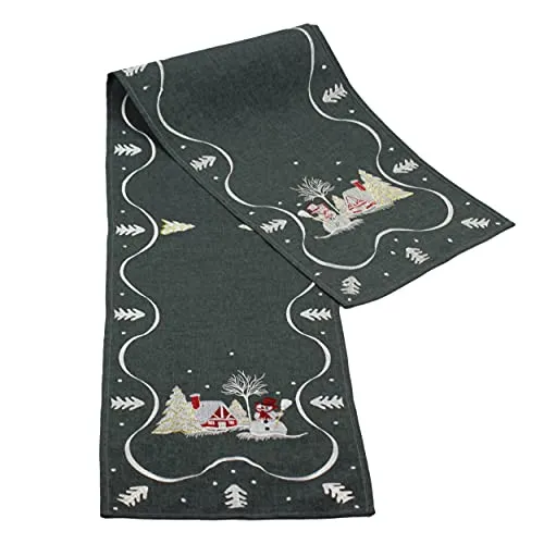 Tischläufer Tischdecke 35 x 170 cm Weihnachten Stickerei Mitteldecke Weihnachtsdeko Tisch Tannenbaum Schneemann Kirche Weihnachtstisch (Motiv Schneemann)