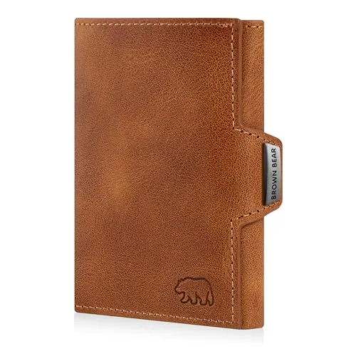 Brown Bear Geldbörse Bruce Slim – Echtleder für 11 Kreditkarten, Cognac-Vintage - Hochwertige Geldbörse aus echtem Rindsleder mit RFID-Schutz. Kompaktes Design (8 × 10 × 2 cm) für bis zu 11 Karten und Münzfach. Ideal für Minimalisten und als Geschenk.