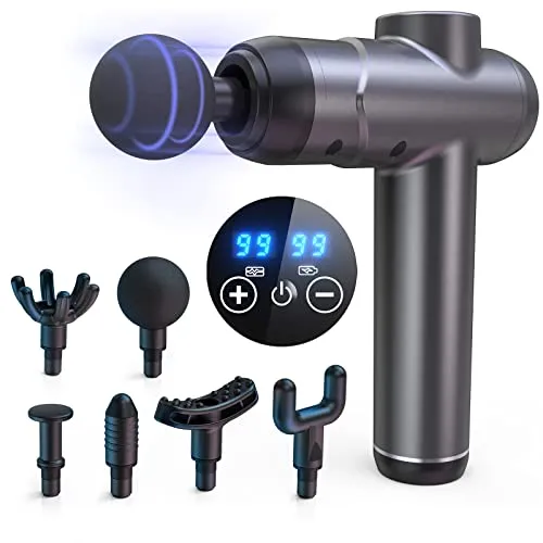 Massagepistole, Massage Gun, 99-Gang-Massagegerät, 16-mm-Tiefengewebe-Muskelmassagegerät, mit 6 Massageköpfen und LED-Touchscreen zur Muskelentspannung