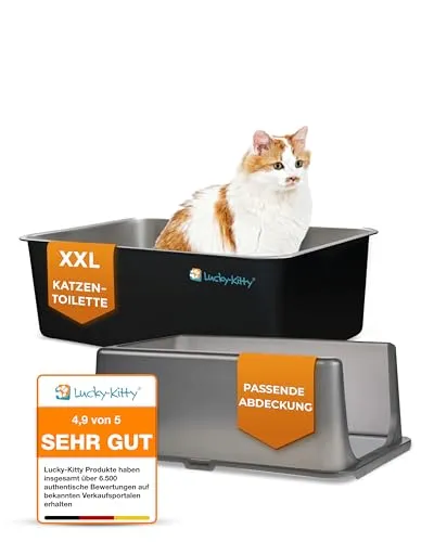 Lucky-Kitty Edelstahl Katzenklo XXL 60x40x20 cm