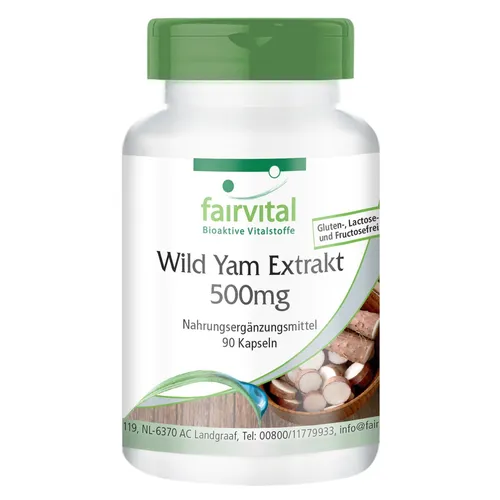 Wild Yam Extrakt 500mg - 90 Kapseln Yamswurzel 20% Diosgenin - VEGAN | fairvital