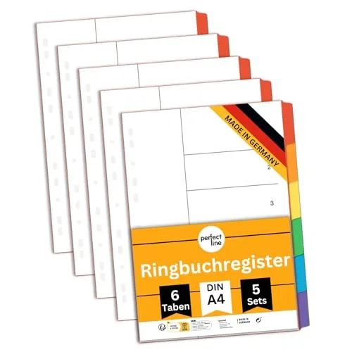 perfect line • Ordner-Register DIN-A4, 6-teilig, 5er Set, Karton, Blauer Engel zertifiziert - Made in Germany