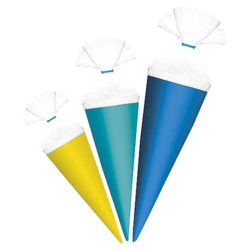 ROTH Schultüten 3er Set Anhängetütchen Uni - Jungen 15/125/10cm rund Kreppverschluss mit Band