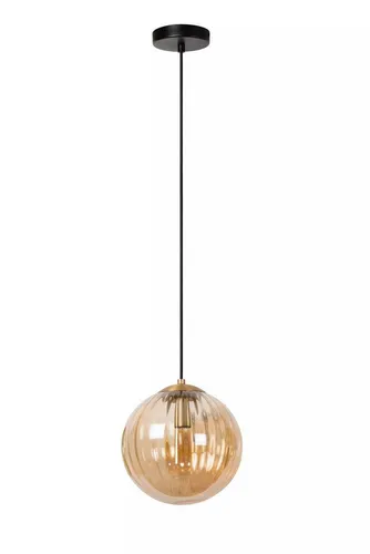Licht-Erlebnisse Pendelleuchte ILIOR, ohne Leuchtmittel, Rauchglas Metall H: max. 161 cm D: 25 cm rund Schwarz Bernstein E27