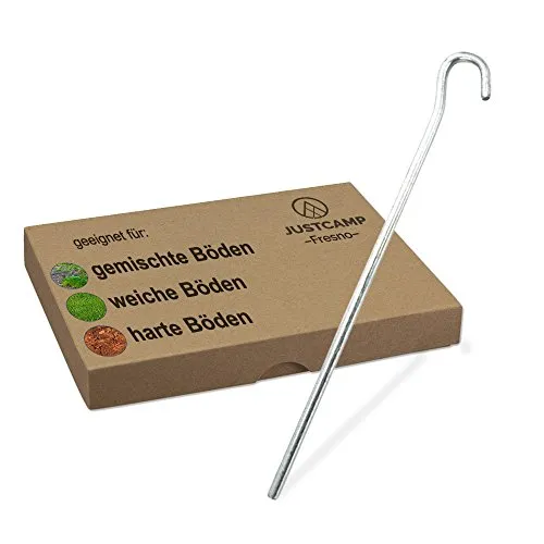 JUSTCAMP Zeltheringe Fresno, Erdnägel, Heringe - Rund, Stahl, verzinkt - 30 cm [48 Stück]