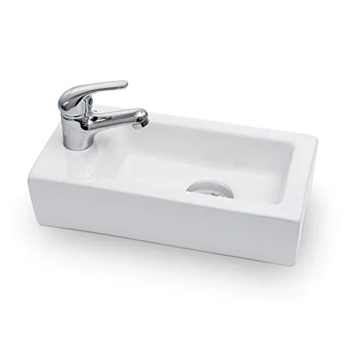 VILSTEIN® Hänge - und Aufsatzwaschbecken Klein [36,5x18x9CM] - Kleines Waschbecken Gäste WC - Mini Handwaschbecken - Waschbecken Badezimmer & Gäste WC - Aufsatzwaschbecken Bad Schmal & Eckig