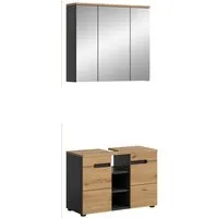 xonox.home Badezimmer-Set Canu 80x193 cm - Badmöbelset für kleine Bäder, kompakt und funktional mit viel Stauraum, modernes Design in Artisan-Eiche-Dekor und Basaltgrau.
