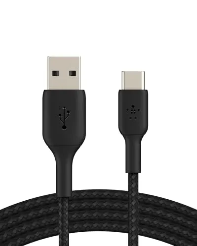 Belkin BoostCharge geflochtenes USB-C-Ladekabel, USB-C-/USB-Kabel, USB-Typ-C-Kabel für Geräte wie iPhone 16, iPhone 15, Samsung Galaxy S24, Pixel, iPad Pro, Mini und Nintendo Switch, 1 m, Schwarz