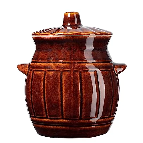 KADAX Steinzeugtopf, Keramiktopf mit Griffen und Deckel, Spülmaschinenfester Steinguttopf, handgemachter Gärtopf aus Keramik, Einlegtopf für Gurken und Sauerkraut (2.7L)