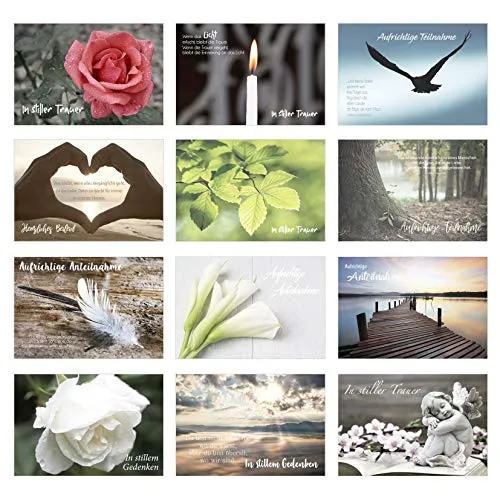 Edition Seidel Set 12 einfühlsame Premium-Trauerkarten/Beileidskarten mit Umschlag. Trauerkarte Beileidskarte mit Spruch (Doppelkarten/Klappkarten mit Briefumschlag)